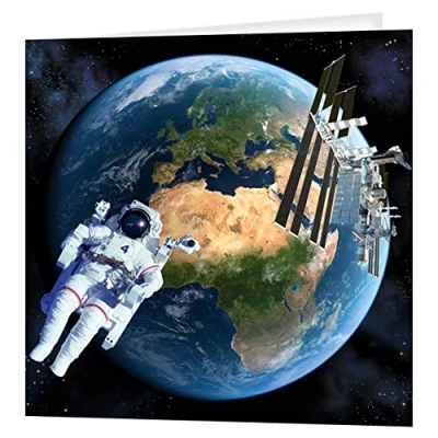 Image of 3D LiveLife Greeting Card Earth from Space Deluxebase. Lenticular Blank Cards with Envelopes. Astronaut All Occasion featuring Original Artwork by David Penfound.