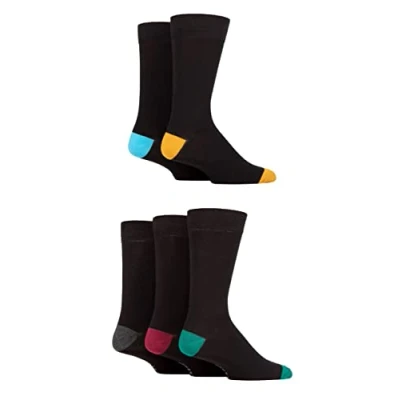 Image of SockShop Mens Contrast Heel and Toe Bamboo Socks Pack of 5 Royal Black 7 11