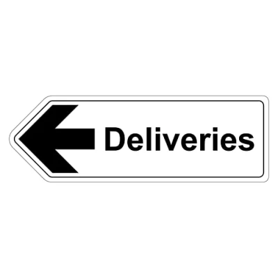 Image of V Safety Shaped Sign Deliveries Arrow Left 600X200 1MM Rigid Plastic