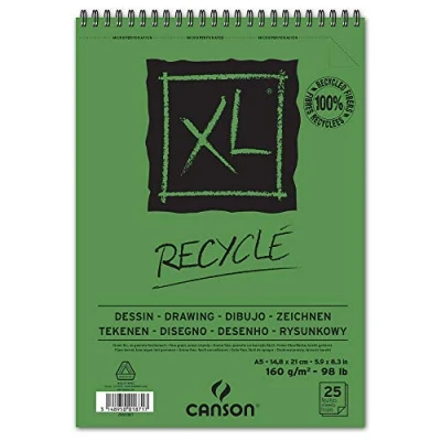 Image of CANSON XL Recycled Drawing 160gsm A5 Paper, Fine Honeycomb Grain, Spiral Pad Short Side, 25 White Sheets, Ideal for Professional Artists &amp; Illustrators