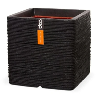 Image of CAPI EUROPE Planter square Rib NL 50x50 Black Opening Ø42 Pot for indoor and outdoor use Shatterproof 100% recyclable KBLR904