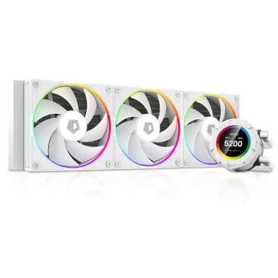 Image of ID COOLING SL360 WHITE CPU Liquid Cooler with Display, Customizable 2.1&quot; LCD Display for Images or Performance Metrics, 360mm AIO Cooler, Three AF127 ARGB Fans, Fits Intel/AMD