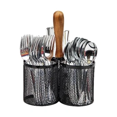 Image of Mind Reader Utensil Holder, Silverware Organizer, Caddy, Cutlery Kitchen, Metal Mesh, 7.5&quot; L x W 9.75&quot; H, Black