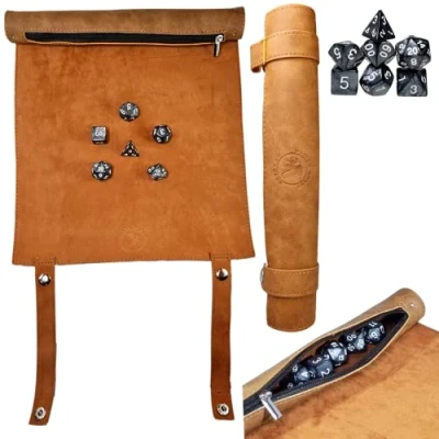 Image of POWER BEAST Dungeon 2 in 1 Dice Rolling Mat &amp; Holder Tray + Set D&amp;D Polyhedral DND 7pcs, Portable Foldable Gaming Scroll, Dungeons and Dragons, D&amp;D, DND, RPG.