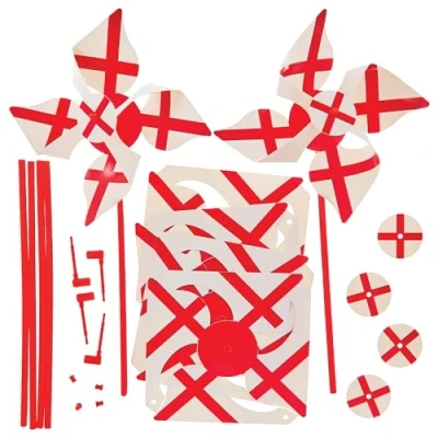 Image of Baker Ross FX983 England Flag Windmill Kits Pack of 6, St Georges Day Craft for Kids