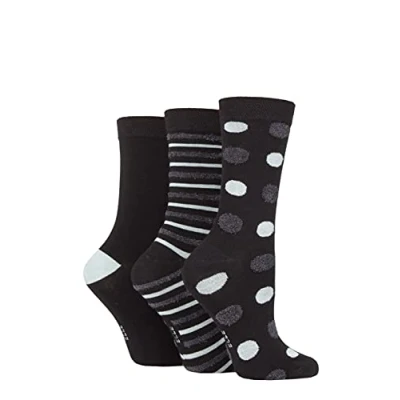 Image of Elle Ladies Spotty and Stripe Feather Bamboo Socks Pack of 3 (Grey/Charcoal, 4 8)