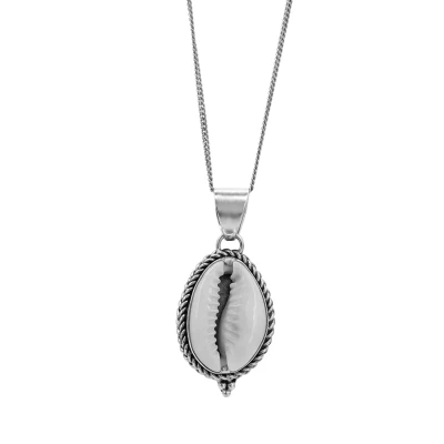 Image of 81stgeneration Women&#039;s 925 Sterling Silver Natural Cowrie Shell Bali Rope Pendant Necklace, 18&quot;