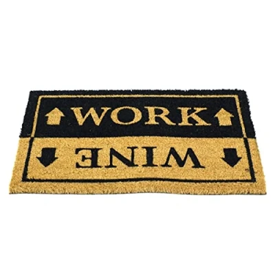 Image of Carousel Home Work and Wine Doormat Funny 60x40cm Rectangular Entrance Door Mat Non slip Pvc Backed Natural Coir