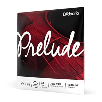 Image of D’Addario Prelude Violin String Set, 3/4 Scale Medium Tension J810 3/4M Solid Steel Core, Warm Tone, Economical and Durable Educator’s Choice for Student Strings 1 Set
