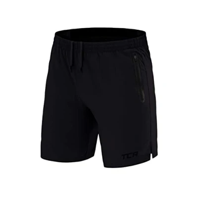 Image of TCA Elite Tech Mens Running Shorts with Zip Pockets, Gym Men Training Sports Short Phone Pocket Black Triple Black, L