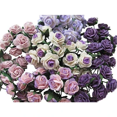 Image of RATREE 888 100 pcs Mini Rose Mixed Purple Color Mulberry Paper Flowers 18 mm Scrapbooking Wedding DIY Craft Supplies Card Artificial Roses,
