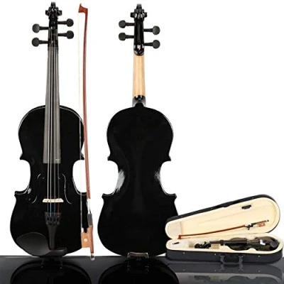 Image of Full Size Violin Black, Child Violin, Durable Premium Quality Wood 4/4 Stentor with Accessories Fingerboard Sticker, Hard Case, Bow, Rosin