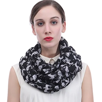 Image of Cat Print Women&#039;s Infinity Scarf Snood Lightweight (Black)