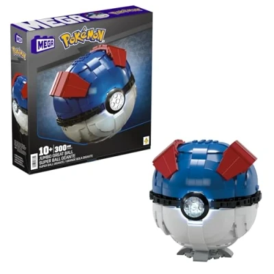 Image of MEGA Pokémon Building Toys for Adults, Buildable Jumbo Great Ball with 299 Pieces and Lights, 5 in Tall, Collectors, HMW04