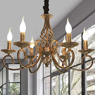 Image of Ganeed Rustic 6 Light Chandeliers,French Country Vintage Chandelier,Metal in Antique Bronze Pendant Chandelier,Pendant Fixture for Island Kitchen Farmhouse Dining Room Living