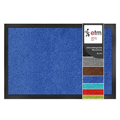 Image of etm Dirt Trapper Door Mat Entrance Monochrome (Blue, 200 x cm) Indoor &amp; Outdoor Doormat, Washable Front Non Slip Backing Super Absorbent Floor Rug Barrier