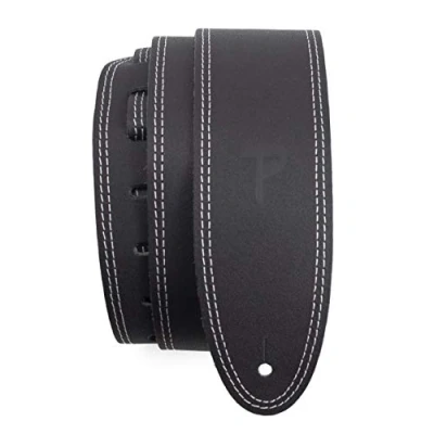 Image of Perri’s Leathers Ltd. Guitar Strap Leather Double Stitched Black Adjustable For Acoustic/Bass/Electric Guitars Made in Canada (BDS 175)