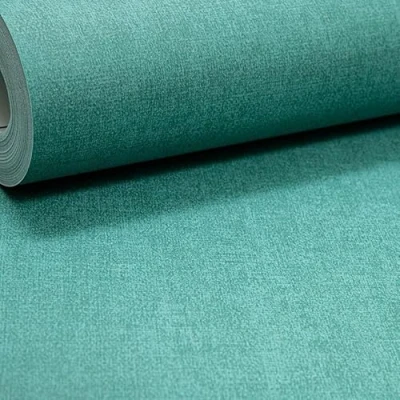 Image of SOPHIE LAURENCE Plain Green Linen Effect Vinyl Wallpaper Smooth Finish, Paste The Wall, Washable, Peelable, 0.53m x 10.05m