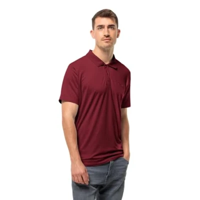 Image of Jack Wolfskin Men&#039;s Travel Polo M T Shirt, Deep Ruby, S