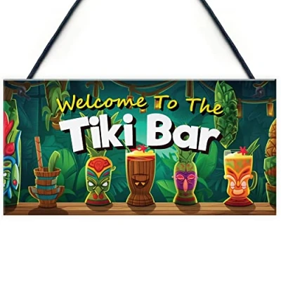 Image of RED OCEAN Tiki Bar Welcome Hanging Pub Plaque Beer Cocktails Beach Decoration Sign Friendship Gift