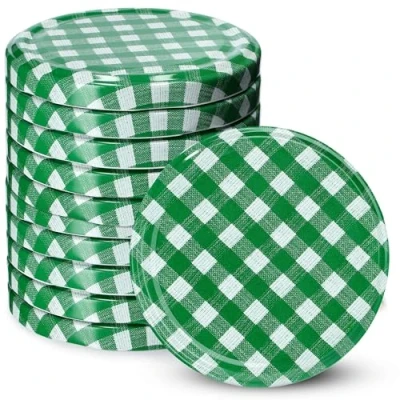 Image of KADAX Jar Lids Ø 82 mm, Secure Metal with Six Threads, Seals Replacement, Twist Off Closure for Pickling and Preserving (Green Grid, Set of 10)