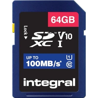 Image of Integral INSDX64G 100V10 64GB SD Card High Speed Memory SDXC Up To 100MB/S V10 UHS U1