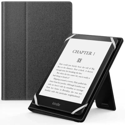 Image of MoKo Universal Case for 6&quot;,6.8&quot;,7&quot; Kindle eReaders Fire Tablet, Kindle/Kobo/Voyaga/Lenovo/Sony E Book Lightweight PU Leather Folio Shell Cover Case, with Hand Strap/Kickstand, Black