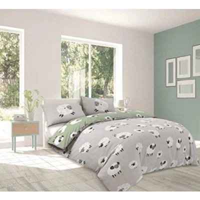 Image of Grey Fluffy Sheep Single Duvet Cover Set Reversible PolyCotton Bedding (GREY, Single)