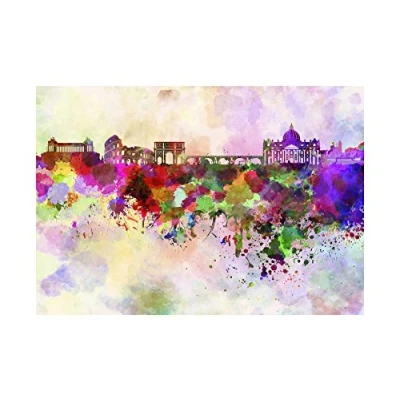 Image of Wee Blue Coo Painting Illustration Cityscape Paint Splash Skyline Rome Wall Art Print