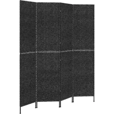 Image of vidaXL Room Divider 4 Panel Black 163x180 cm Water Hyacinth