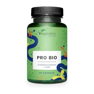 Image of Probiotics &amp; Prebiotics Vegavero® 100% Organic 15 Strains (Lactobacillus + Bifidobacterium) Billion Active Bacteria Inulin from Agave 60 Vegan Capsules NO Additives