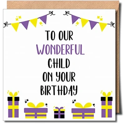 Image of Happy birthday to our wonderful child greeting Card LGBTQIA+ Non binary LGBT Person 150mm x Premium 300gsm