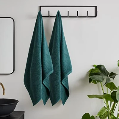Image of Catherine Lansfield Quick Dry Cotton Bath Sheet Pair Forest Green