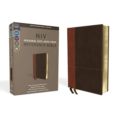 Image of NIV, Personal Size Reference Bible, Large Print, Imitation Leather, Brown, Red Letter Edition, Comfort Print