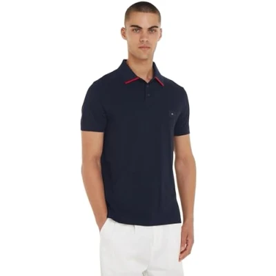 Image of Tommy Hilfiger Men Short Sleeve Polo Shirt Regular Fit, Blue (Desert Sky), M