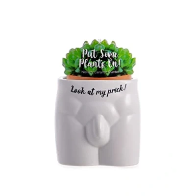 Image of Boxer Gifts Always Look at My Prck Novelty Body Shaped Plant Pot Funny Rude Home Décor Gift, Ceramic, White,Black, One Size