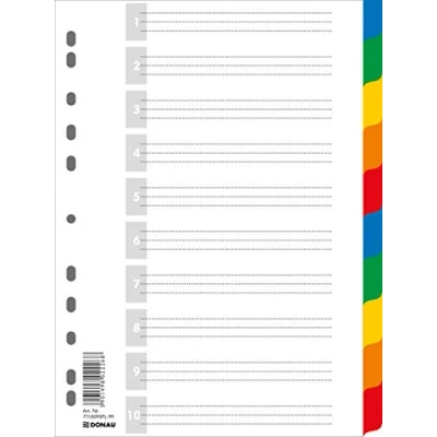 Image of Dividers DONAU PP A4 225x297mm 10+1 Sheets Assorted Colours/Document Archiving/Type / Kind with a Description Card/Index Does Not Have/Material PP/Colour Colours/Format