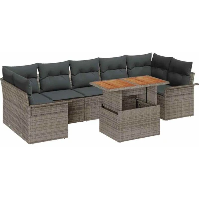 Image of vidaXL 8 Piece Garden Sofa Set with Cushions Grey Poly Rattan