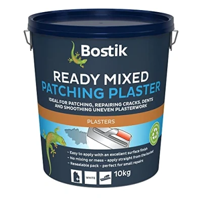 Image of Bostik Ready Mixed Patching Plaster, to Use, Ideal for Patching, Repairing Cracks, Dents and Smoothing Uneven Plasterwork, Colour: White, Size: 10kg