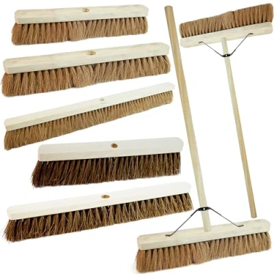 Image of Indoor Outdoor Sweeping Brush With Long Handle Soft or Hard Bristle 18&quot;, 24&quot; 36&quot; Home, Office, Garden, Garage &amp; Yard Broom (2, 18&quot; Coco Bristle)