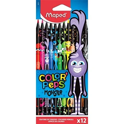 Image of Maped Color&#039;Peps Monster Theme Colouring Pencils Pack of 12 Colours and Designs