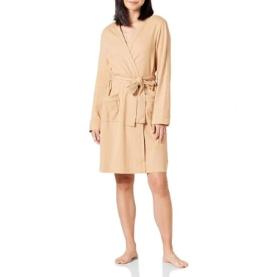 Image of Amazon Essentials Women&#039;s Lightweight Waffle Mid Length Robe (Available in Plus Size), Light Camel, L