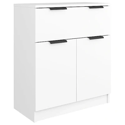 Image of vidaXL White Sideboard Modern Engineered Wood Side Cabinet with Drawer and Doors Ideal for Living Room, Bedroom
