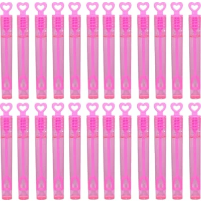Image of Mini Heart or Star Bubble Tubes With 4ml Liquid Solution and Blow Wands, Weddings favours, Parties, Celebrations, Children’s Birthday Party Bag Fillers, Kids Toys (Pink 24 Pack)