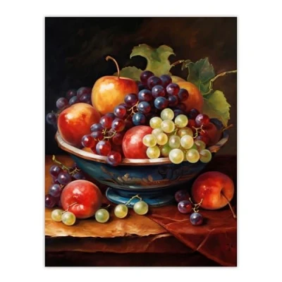 Image of Artery8 Classical Still Life Fruit Bowl Oil Painting Kitchen Large Wall Art Poster Print Thick Paper 18X24 Inch