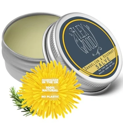 Image of the Ilex Wood Dandelion and Rosemary Salve 100% Natural, Vegan, Massage Balm, Sore Muscles, Dry Skin, palm oil free, cruelty plastic handcrafted in UK 100ml
