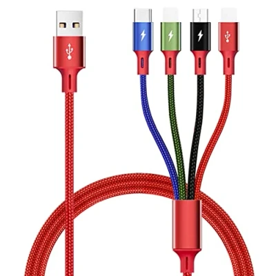 Image of Multi Charger Cable [3.5A 1.8M] 4 in 1 Nylon Braided USB Charging Multiple Fast with Micro USB/Type C/iP Ports for Phone 16/15/14/13/12/11/Xs/X/8/7,Android Galaxy,Huawei,Nexus,Nokia,LG