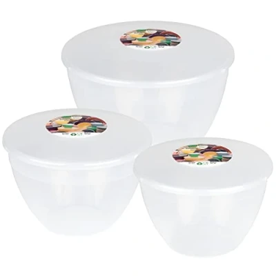 Image of Just Pudding Basins 3 Larger Clear Basin Bowl Sizes and Lids in 1 Set, 1x 1.5 Pint (850ml), 2 (1.14lt), (1.71lt)