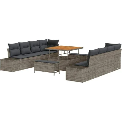 Image of vidaXL 11 Piece Garden Sofa Set with Cushions Grey Poly Rattan Acacia