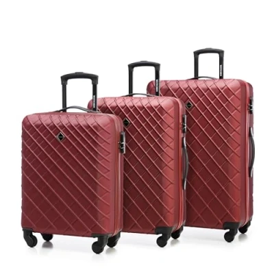 Image of WITTCHEN Travel Suitcase Carry On Cabin Luggage Hardshell Made of ABS with 4 Spinner Wheels Combination Lock Telescopic Handle Classic Line Set 3 suitcases Burgundy